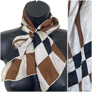 Vintage Echo Silk Long Neck Purse Hair Scarf Black Brown White‎ Checkered Retro